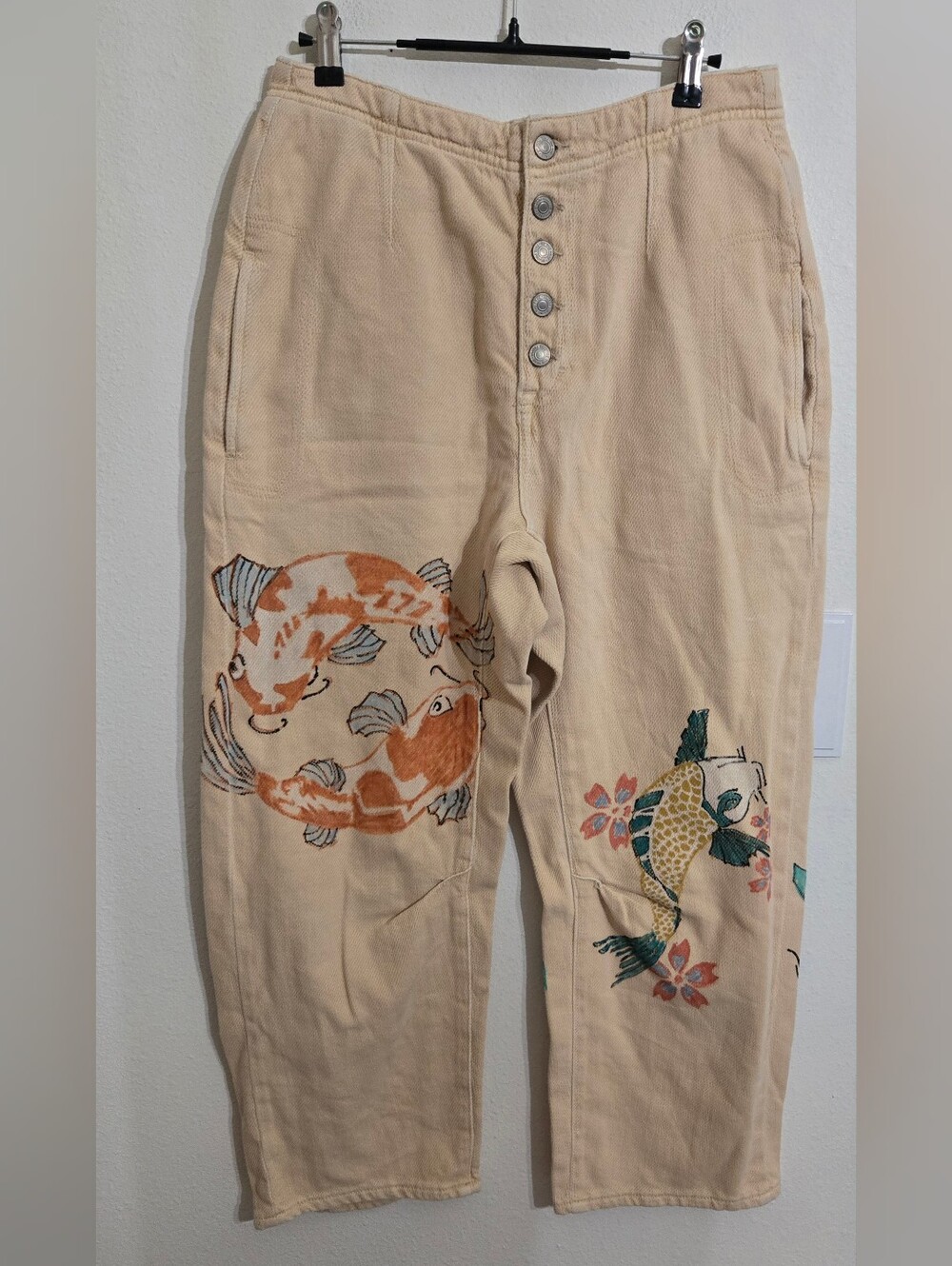 Painted Koi Fish Beige Women's Pants